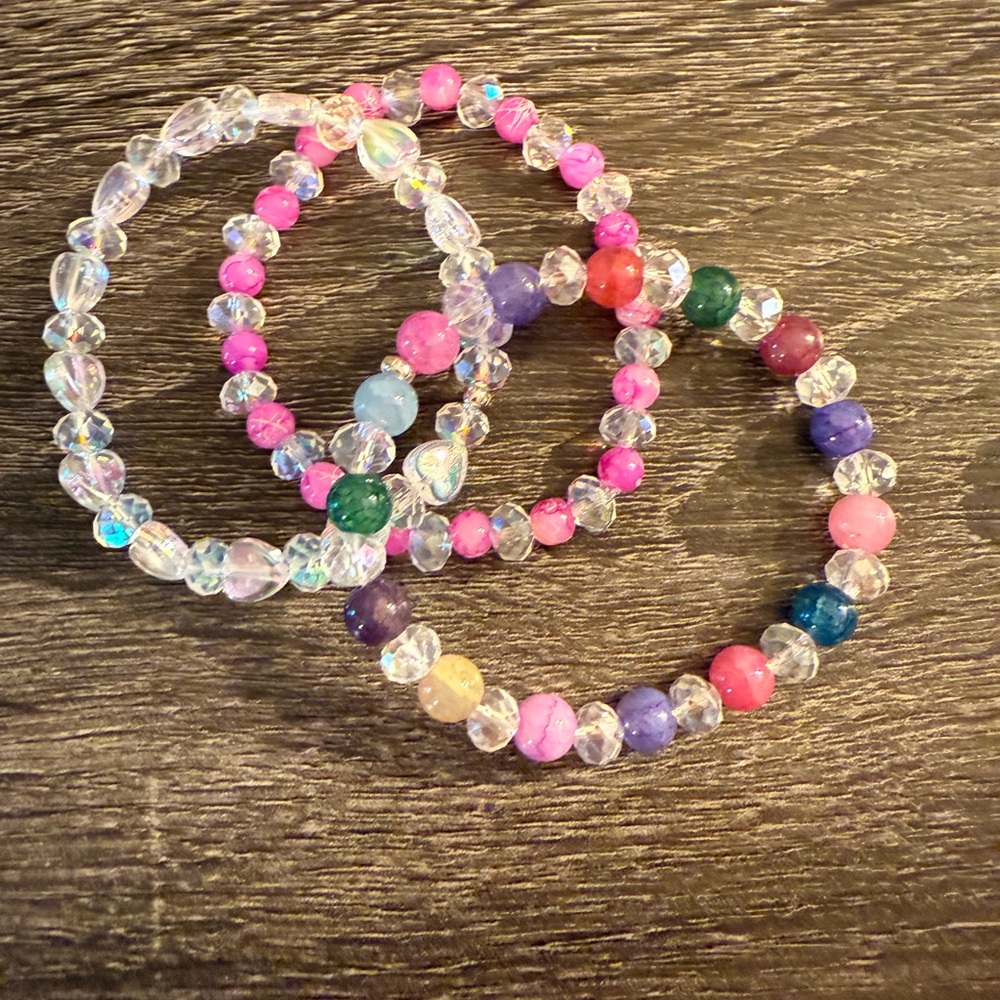 New Set of 3 Handmade Crystal Stretchy Beaded Bracelets